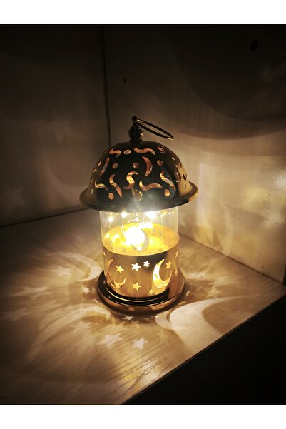Denx Metal and Glass LED Lantern for Ramadan or Eid Golden Colour