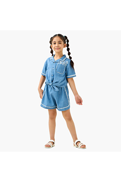 Juniors Embroidered Shirt and Shorts Set