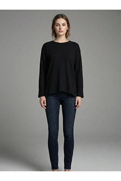 NEW JOURNAL Γυναικείο μαύρο φούτερ Απαλής υφής με λαιμόκοψη ποδηλάτου NJ11