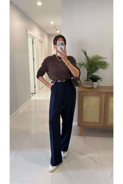 BİRCANÇİL Risanna Dark Navy Blue Palazzo Pants