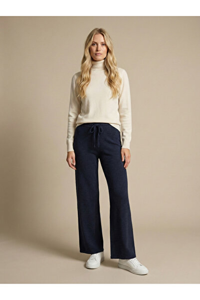 NEW JOURNAL Pantaloni de damă bleumarin Beli cu detaliu cu șnur tricotaj cu s...