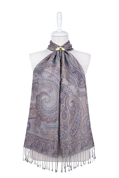 Bursa İpek Eșarfă de mătase țesută gri violet Jamawar