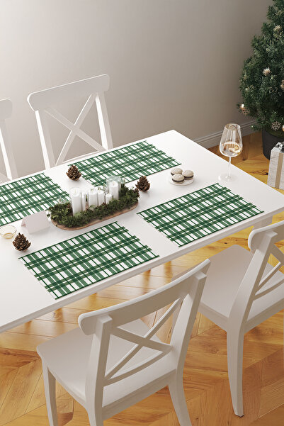 ASDİVA Ekore Plaid Patterned 2-Piece American Service Set-Green/White-Jtpm