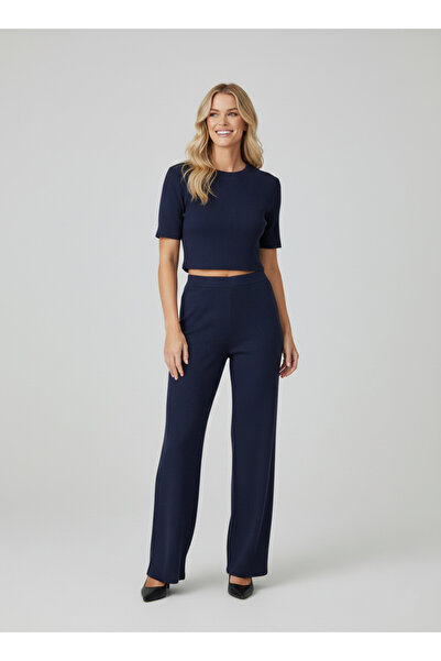 NEW JOURNAL Γυναικείο Σετ Μπλε Navy πλέξη ριμπ κοτλέ Σετ Δύο Τεμαχίων (Άνω-Κά...