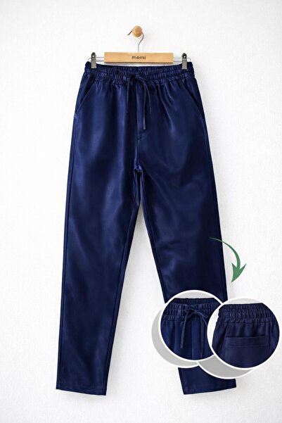 RAPAPA Pantaloni de școală pentru copii, albastru marin, din țesătură gabardi...