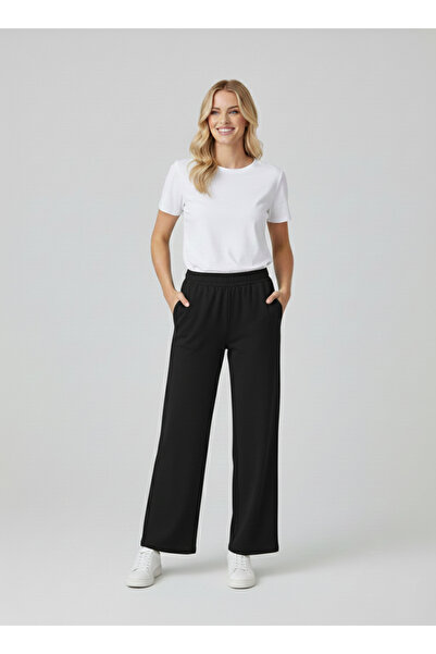 NEW JOURNAL Pantaloni de trening negri cu 2 fire Y talie înaltă pentru femei ...