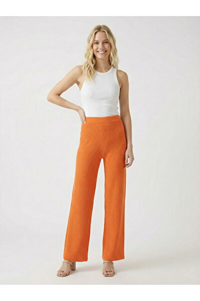 NEW JOURNAL Women's Orange Soft Textured Elastic Waist High Waist Pants Nj13