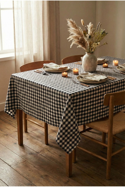 turkanlarhome Gingham Black Cotton Tablecloth, Gingham Picnic Cloth - Tablecl...
