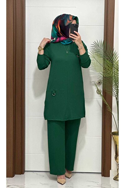 modasura 1333 K 90 zümrüt tokalı fitilli burgu kumaş tunik pantolon takım buy...