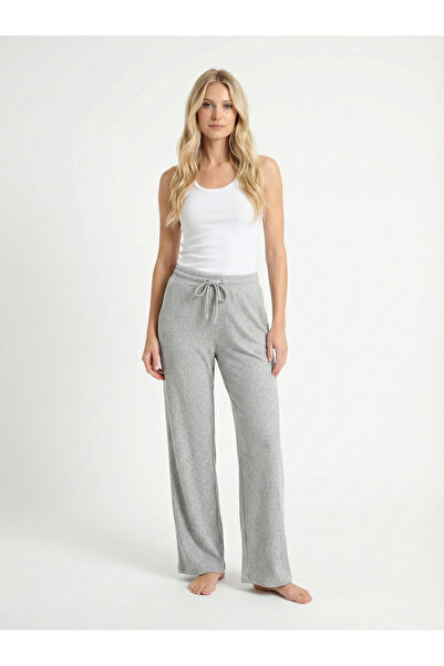 NEW JOURNAL بنطلون نسائي رمادي اللون ذو ملمس ناعم وتفاصيل عين الطائر بخصر عال...