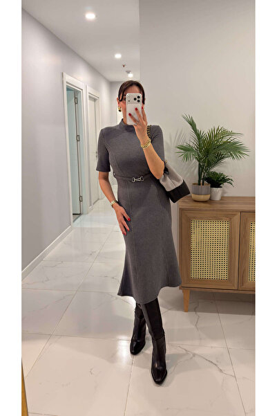 BİRCANÇİL Zr Holla Anthracite Belted Dress