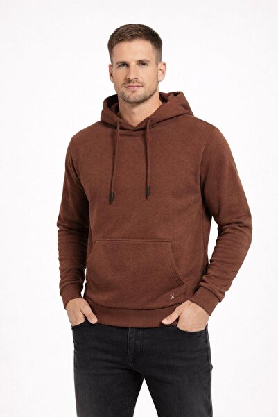 Polo State Men's Hooded 3 İplik İçi Şa Fleece-Lined Flow Sweatshirt Brown