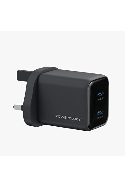 Powerology Volt-X 45W Dual USB-C GaN Wall Charger Fast Charging Compact UK Plug