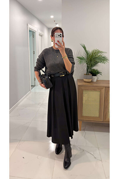 BİRCANÇİL Fusta neagră cu curea Konryy