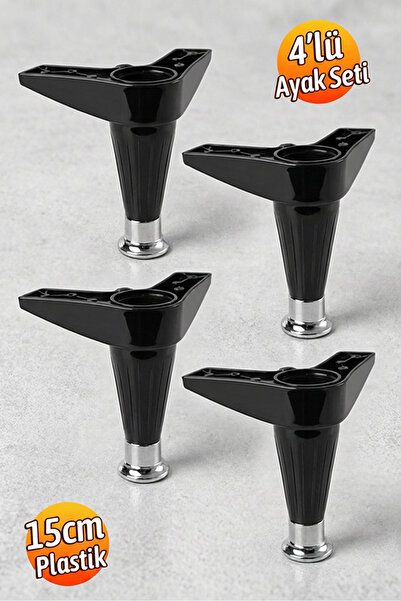 Badem10 (AYARLANABİLİR) 4 ADET 15 CM Siyah Krom Mobilya Kanepe Koltuk TV Ünit...
