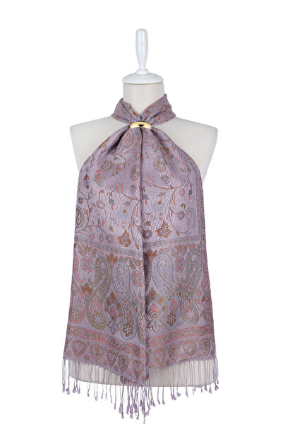 Bursa İpek Eșarfă din mătase țesută Jamawar liliac somon
