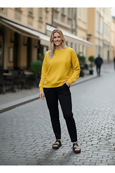 NEW JOURNAL Hanorac de damă, oversize, culoare muștar, cu 2 fire, model Ba ba...