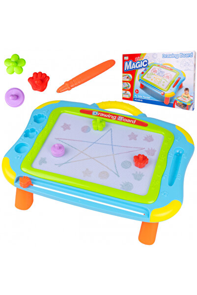 MalPlay Masuta cu tabla magnetica 2in1 pentru desenat cu 3 stampile Magic