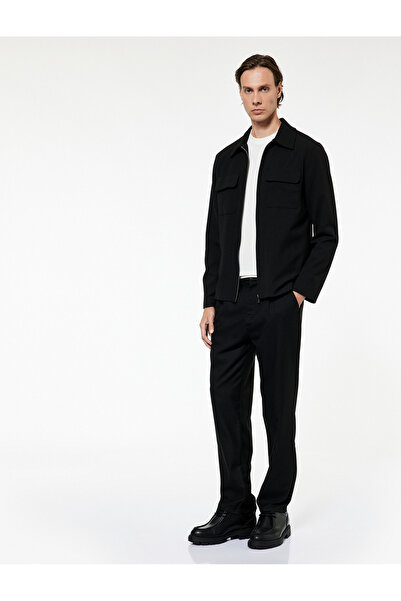 Koton بنطلون تشينو طويل بتصميم مريح وتفاصيل مطوية وجيوب