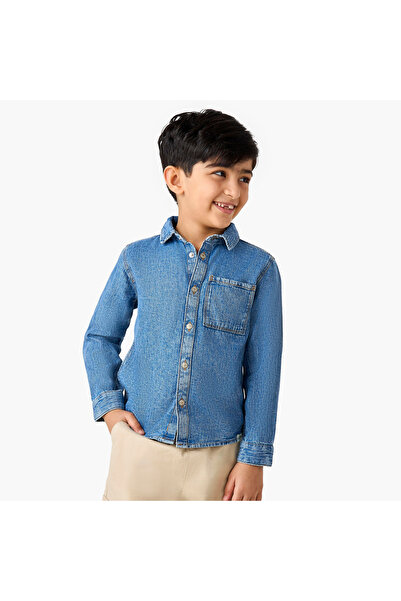 Lee Cooper Denim Shirt with Chest Pocket and Long Sleeves