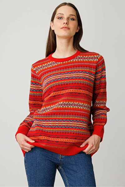 Desen Women's Crew Neck Complete Jacquard Wool Sweater 25Kdsn25100