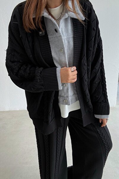 Lavanta Tekstil Shirt Detailed Knitwear Cardigan Pants Set