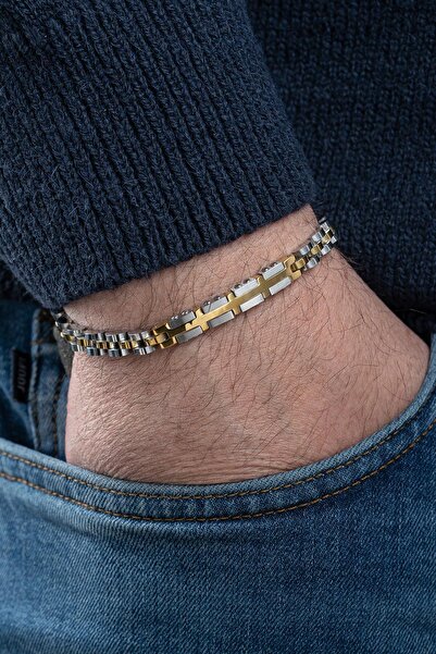 FRNCH 316L Çelik İtalyan Model Gümüş-Altın Renk Erkek Bileklik FRJ12775-3775-AG