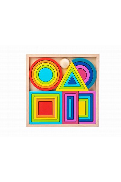 MalPlay Montessori 6-in-1 wooden construction puzzle set, Geometric Rainbow, ...