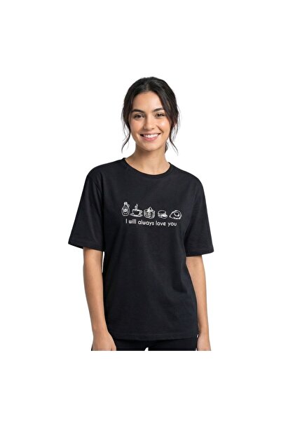 Enfield & Co. Tricou grafic „Te voi iubi mereu” – Negru