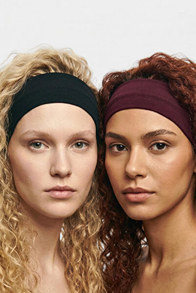 VODENS 2-Pack Black Burgundy 100% Cotton Stretchy Headband