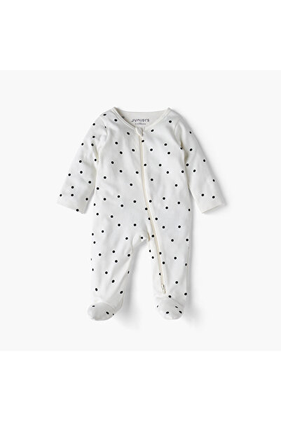 Juniors Polka Dot Print Sleepsuit with Long Sleeves and Zip Closure