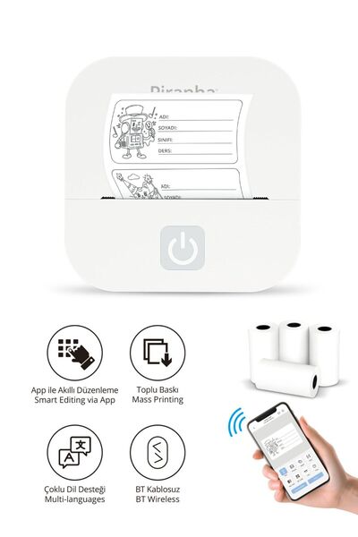 Piranha 5510 Taşınabilir Label Printer & Mobil Etiket Yazıcı | 4 Rulo Hediye | Fotoğraf Baskı | Mobil App