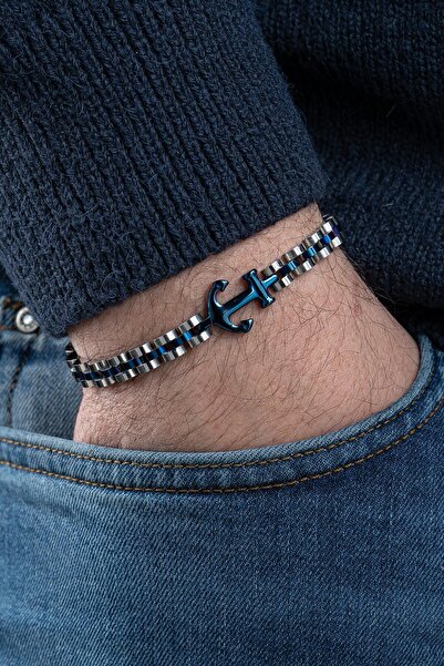 FRNCH 316L Çelik Çapa Figürlü Gümüş-Lacivert Renk Erkek Bileklik FRJ12772-377...