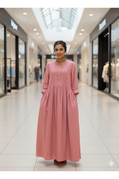 StepIntex Cotton Long-Sleeved Dress, Artistic Slimming Loose Long Dress for Women