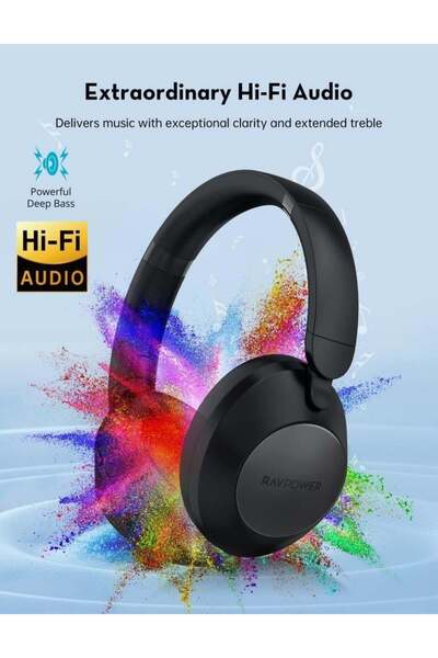 RavPower - ANC Headphones with 55 Hours Battery Life Black