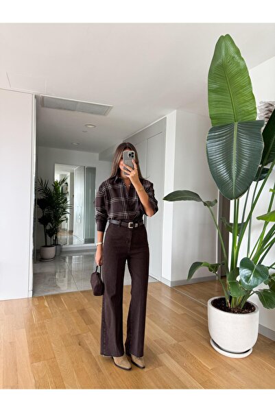 MERVE AKSOY Lenora Kemerli Kesik Paça Jean - Kahve