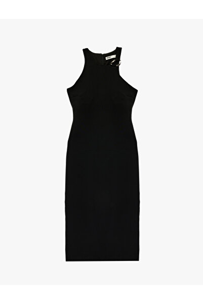 Koton Rochie lungă fără mâneci A croială cu guler halter și accesorii metalice