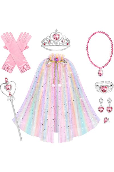 Arabest طقم عباءة الأميرة من هابجو، 9 قطع، زي تنكري للبنات، عباءة مع تاج مزين...