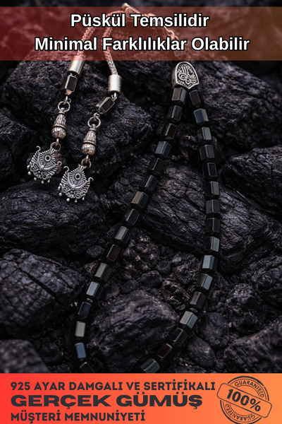 OSMANLI GÜMÜŞ Men's Natural Stone Rosary - Cylinder Cut Rosary with Natural B...