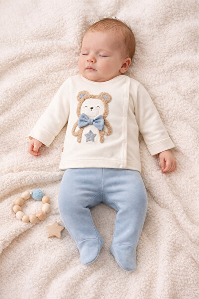 Babycan 🌟   طقم ملابس أطفال حديثي الولادة مكون من 3 قطع مطرزة بتصميم دمية دب