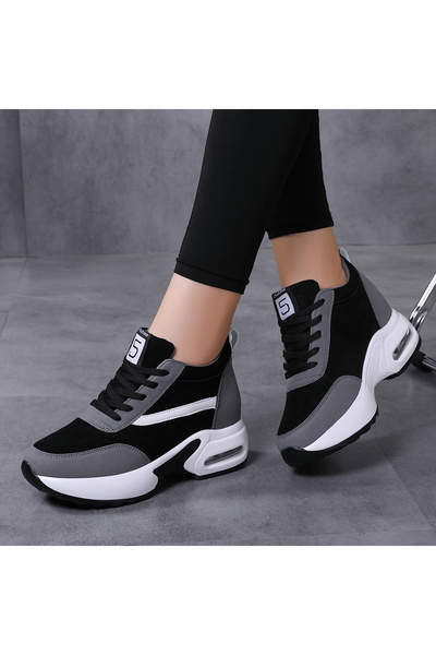 SOSENFER 女士轻便休闲鞋，舒适灰色系日常百搭轻便增高女鞋