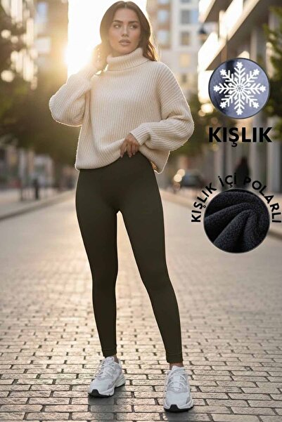 vynor atelier Kadın Kışlık İçi Polarlı Yüksek Bel Dalgıç Kumaş Toparlayıcı Ta...