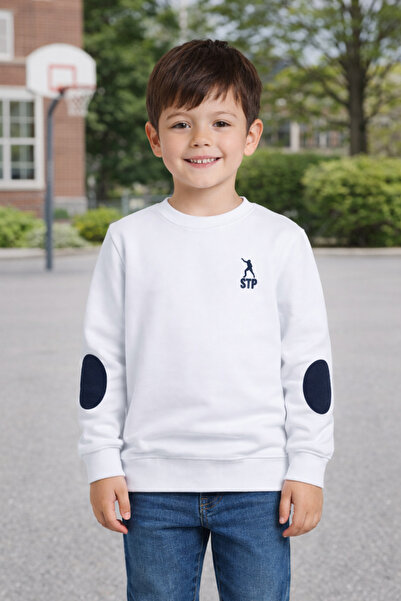 STOPER 110-01-26 Λευκό φούτερ για αγόρια με μαλακή υφή και επιδιορθωμένους αγ...