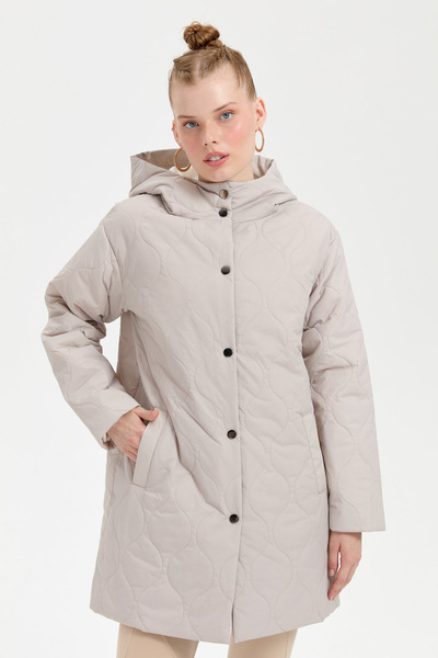 Desen Γυναικείο παλτό Araboy με κουκούλα και μοτίβο κρεμμυδιού, καπιτονέ