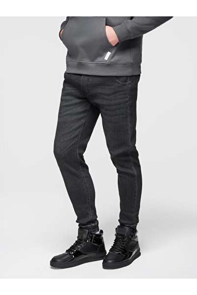 OMBRE Men's black jogger jeans with drawstring waist - V4 OM-PADJ-0242