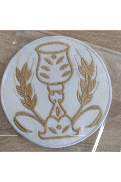 OEM Holy Chalice cover, circle pattern embroidered on white fabric