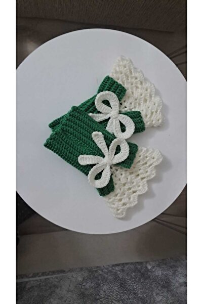 ELARAKNİTS HANDMADE El Yapımı Örgü eldiven | Dantelli Fiyonklu | Şık & Zarif