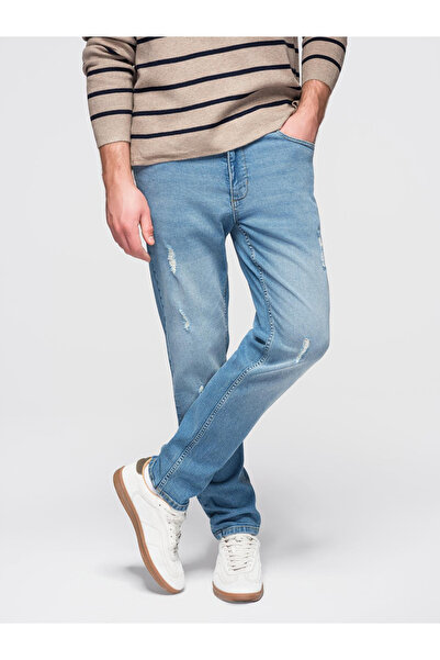 OMBRE Slim Fit Men's Jeans with Fading - Light Blue OM-PADP-0255