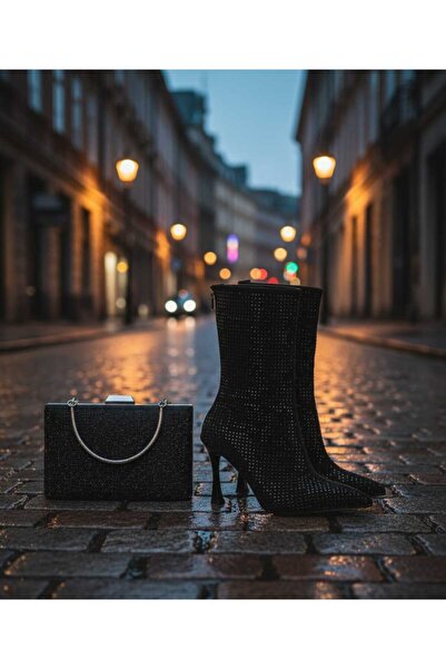 DYG STORE Stylish Boots and Bag Combination with Stones