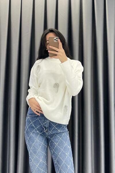 Crep سترة تريكو من راينستون - إكرو EKRU